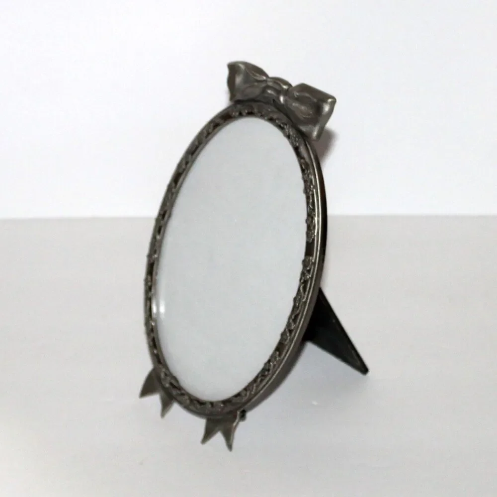 Burnes of Boston vintage Photo Frame pewter Bow Ribbon floral oval